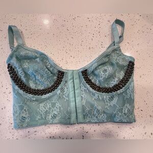 Topshop Blue Lace Bra with beaded Trim